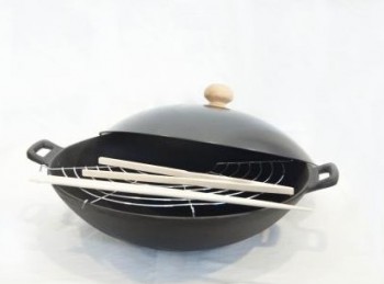 wok cinese in ghisa con coperchio eva