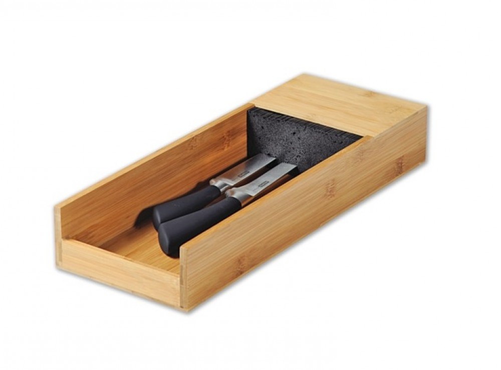 Utoplike con affilacoltelli in acciaio adatto per 12 coltelli inclusi coltelli da bistecca con manico grande solo contenitore, senza coltelli Inserto porta-coltelli per cassetto in bambù 
